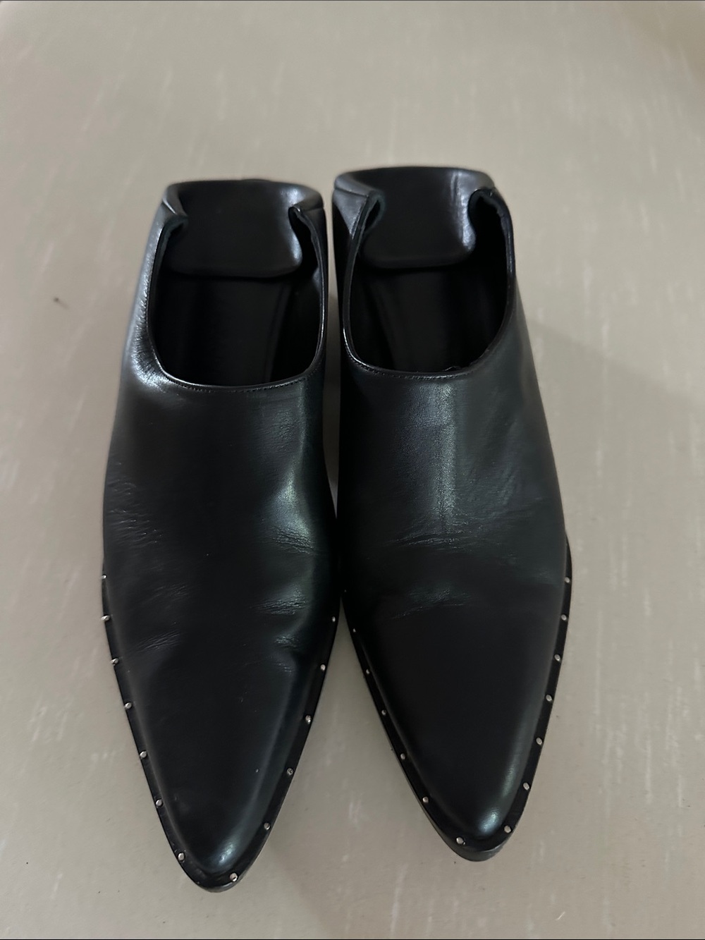Freda Salvador Black Pointed Leather Studded Booties